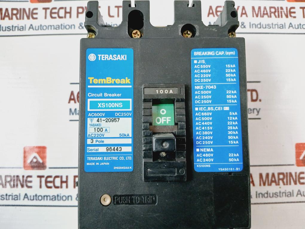 Terasaki Electric Xs100Ns 100A Circuit Breaker Ac600V Dc250V