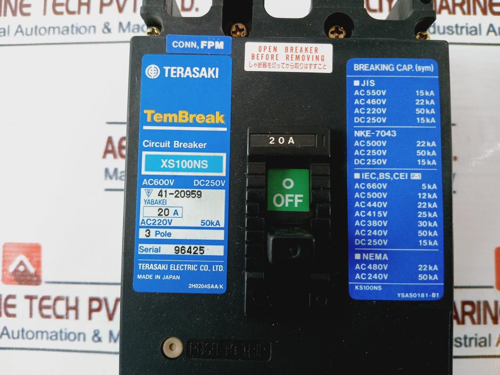 Terasaki Electric Xs100Ns 3 Pole 20A Circuit Breaker Ac220V 50Ka