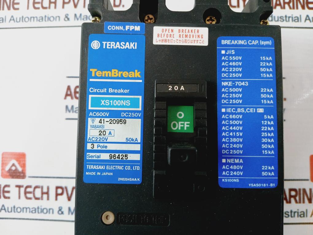 Terasaki Electric Xs100Ns 3 Pole 20A Circuit Breaker 41-20959