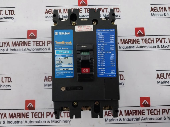 Terasaki Electric Xs100Ns 3 Pole Circuit Breaker 60A Ac600V Dc250V