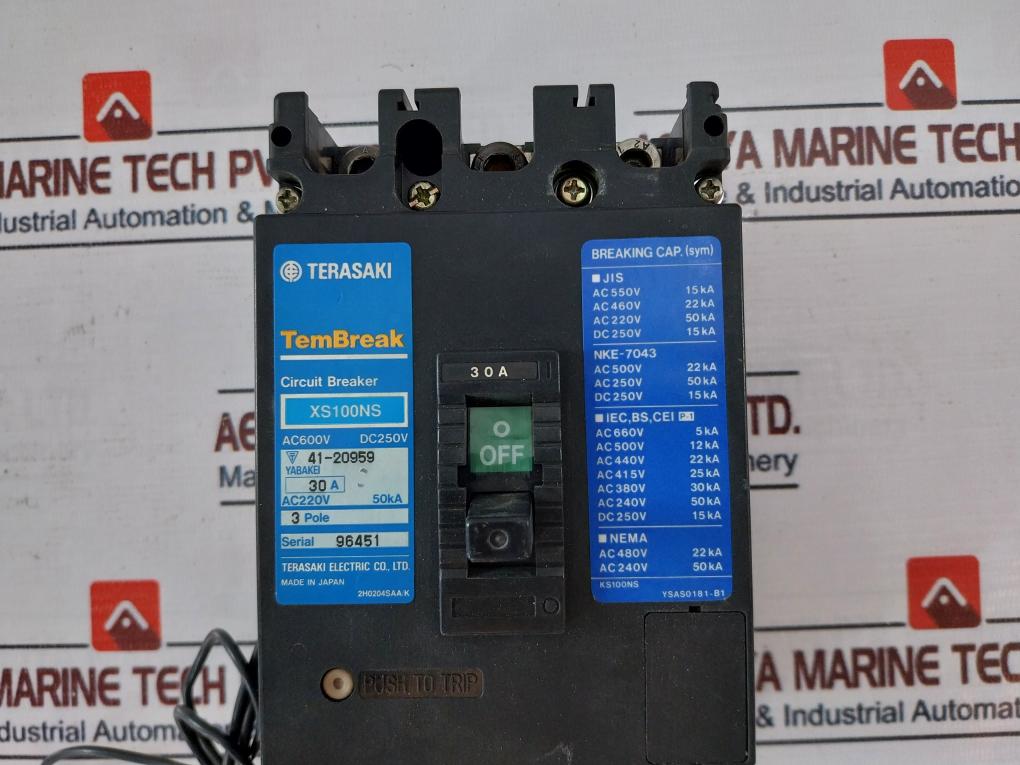 Terasaki Electric Xs100Ns 3 Pole Tembreak Circuit Breaker 30A 600Vac