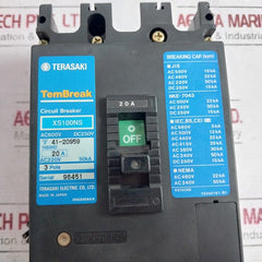 Terasaki Electric Xs100Ns 3 Pole Tembreak Circuit Breaker Ac 600V Dc 250V 20A