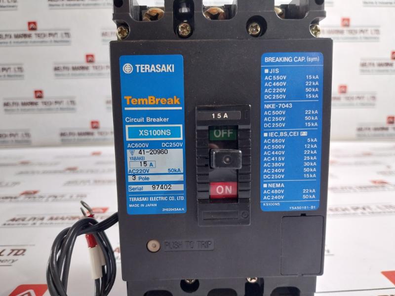 Terasaki Electric Xs100Ns 3 Pole Tembreak Circuit Breaker 15A Ac220V 50Ka