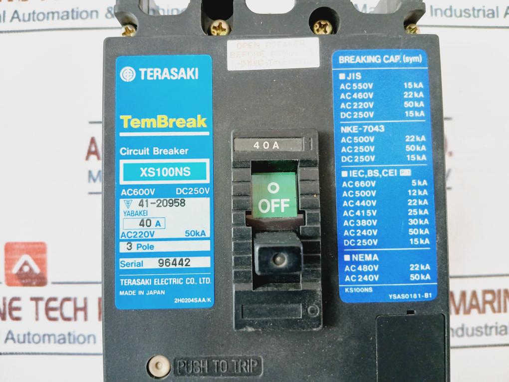 Terasaki Electric XS100NS Circuit Breaker 3 Pole 40A