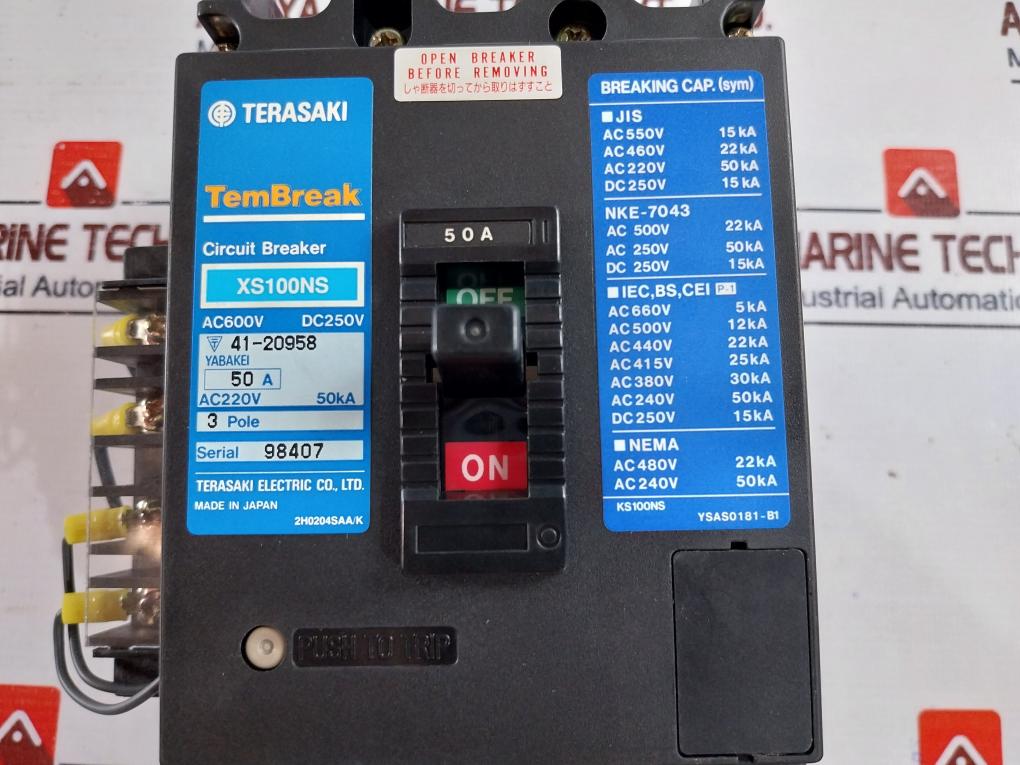 Terasaki Electric Xs100Ns Circuit Breaker 3 Pole 50A Ac600V Dc250V