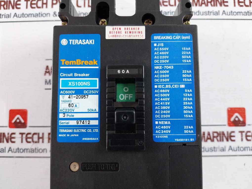 Terasaki Electric Xs100Ns Tembreak 3 Pole Circuit Breaker 60A Ac220V 50Ka