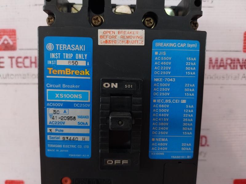 Terasaki Electric Xs100Ns Tembreak 3 Pole Circuit Breaker Ac600V Dc250V 50Ka
