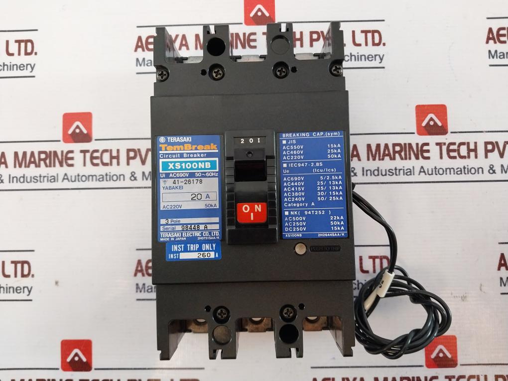Terasaki Electric Xs100Nb 20A Circuit Breaker Ac690V 50~60Hz 41-26178