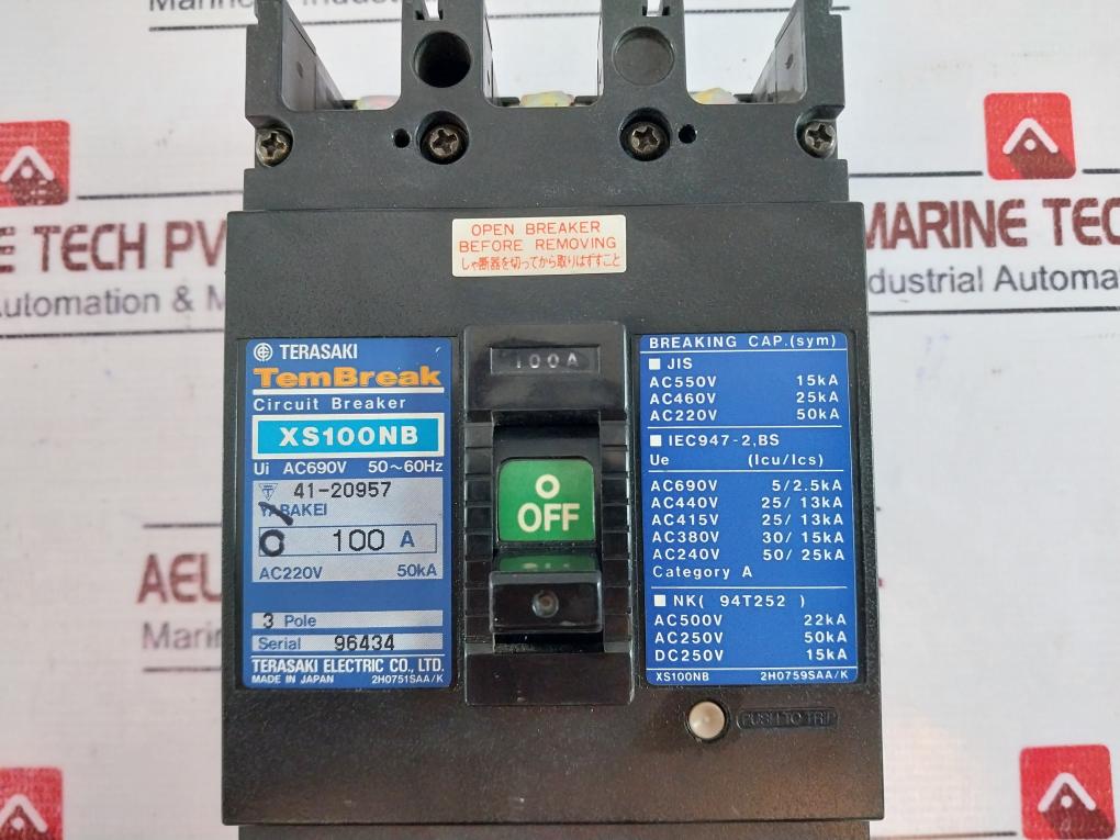 Terasaki Electric Xs100Nb 3 Pole Tembreak Circuit Breaker 100A Ac220V 50Ka