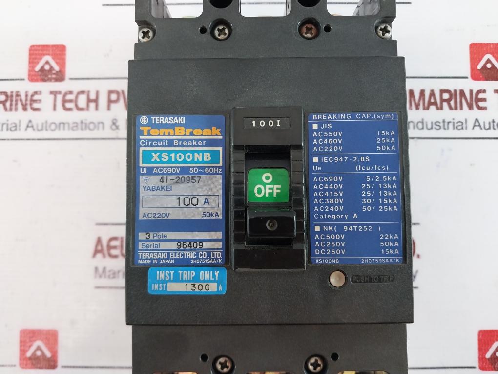 Terasaki Electric Xs100Nb 3 Pole Circuit Breaker 50A Ac690V