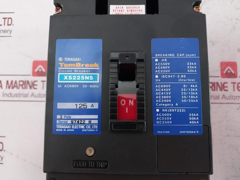 Terasaki Electric Xs225Ns 3 Pole Circuit Breaker 125A Ac690V 2H0752Saa/K