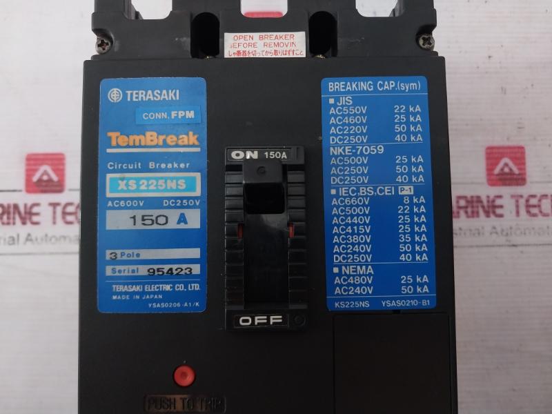 Terasaki Electric Xs225Ns Tembreak Circuit Breaker 150A 3-pole Ac 600V Dc 250V