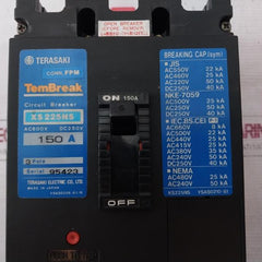 Terasaki Electric Xs225Ns Tembreak Circuit Breaker 150A 3-pole Ac 600V Dc 250V
