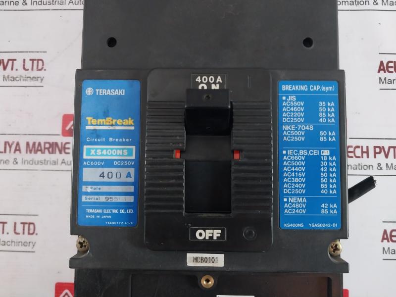 Terasaki Electric Xs400Ns 3 Pole Tembreak Circuit Breaker 400A 100-115V 50/60Hz