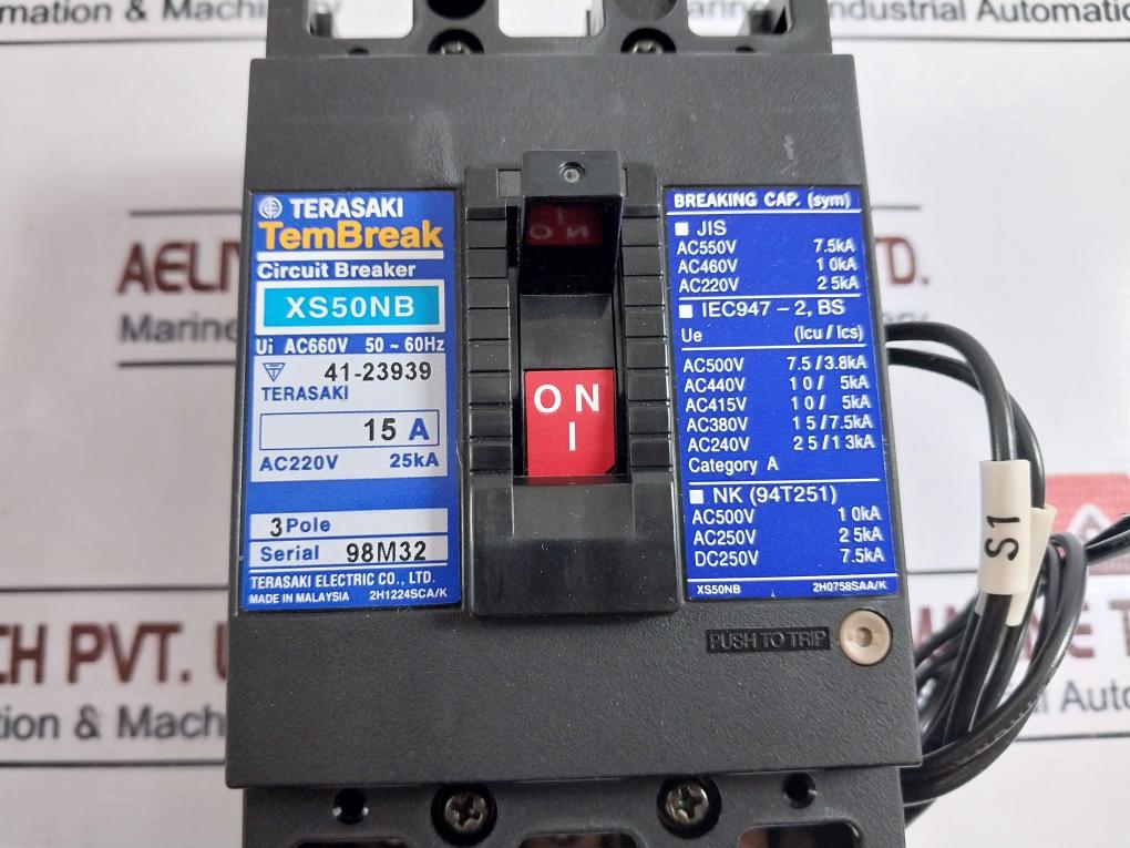 Terasaki Electric Xs50Nb 15A Circuit Breaker 3 Pole 200-480V 50/60Hz