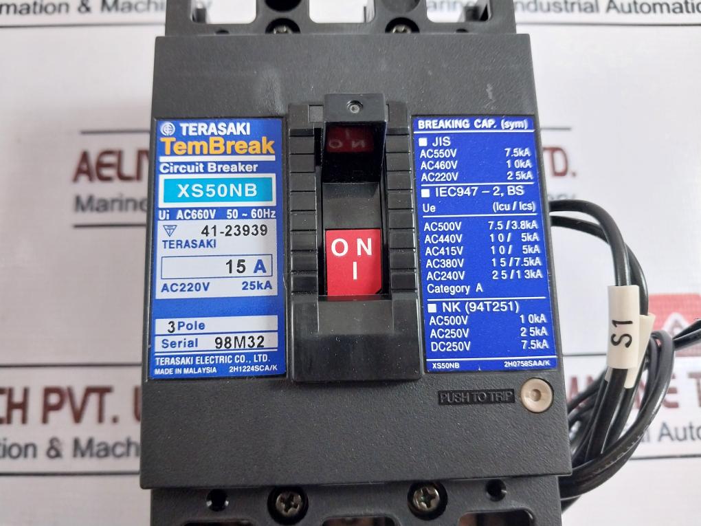 Terasaki Electric Xs50Nb 15A Circuit Breaker 3 Pole 200-480V 50/60Hz