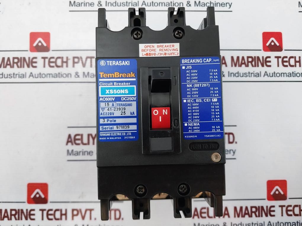 Terasaki Electric Xs50Ns 3 Pole Circuit Breaker 15A Ac600V Dc250V