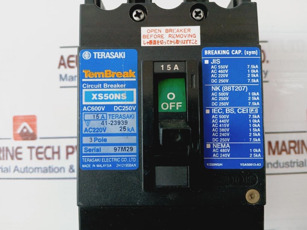 Terasaki Electric Xs50Ns Circuit Breaker 15A Ac600V Dc250V