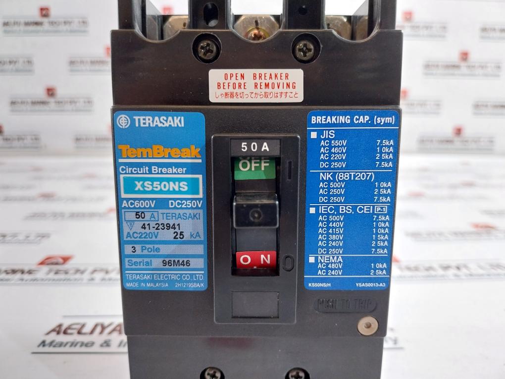 Terasaki Electric Xs50Ns Circuit Breaker 3 Pole 50A 600Vac 250Vdc