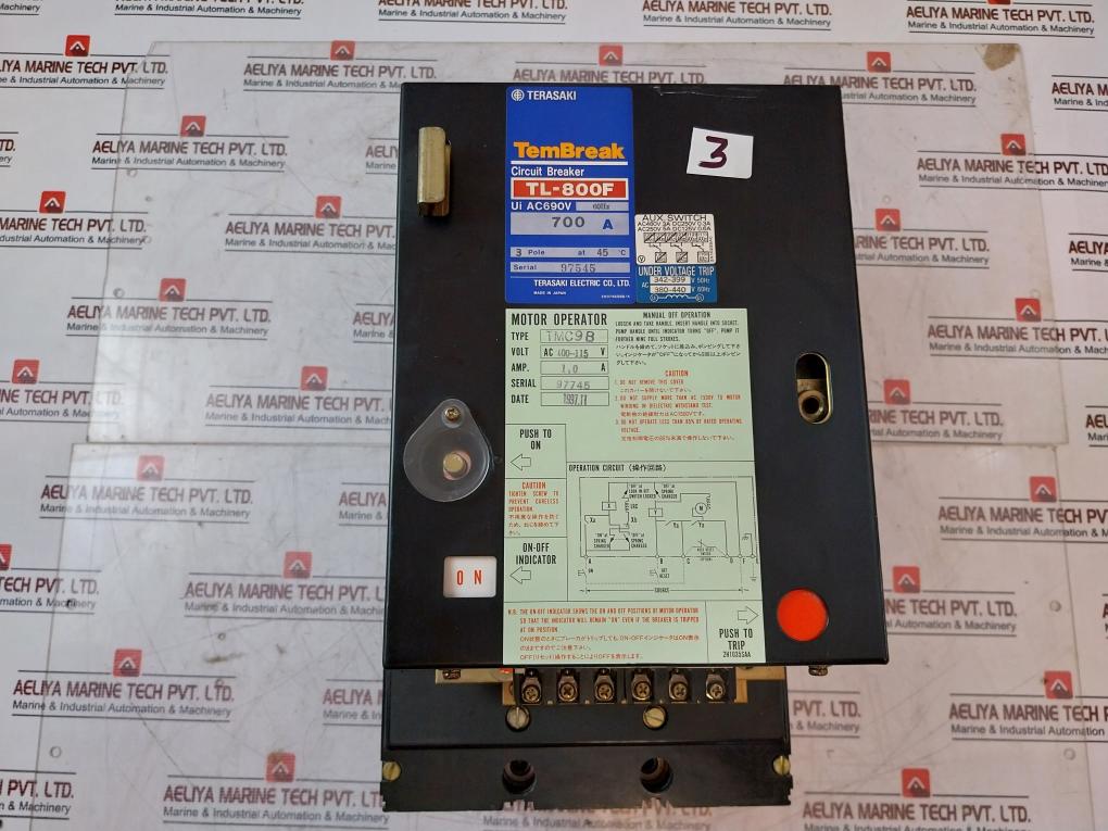 Terasaki Tembreak Tl-800F 3 Pole Circuit Breaker W/ Tmc9B Motor Operator 700A
