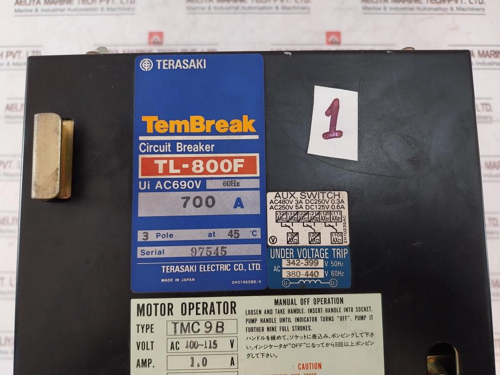 Terasaki Electric Tembreak Tl-800F Circuit Breaker W/ Tmc9B Motor Operator 3Pole