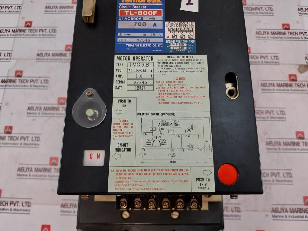 Terasaki Electric Tembreak Tl-800F Circuit Breaker W/ Tmc9B Motor Operator 3Pole