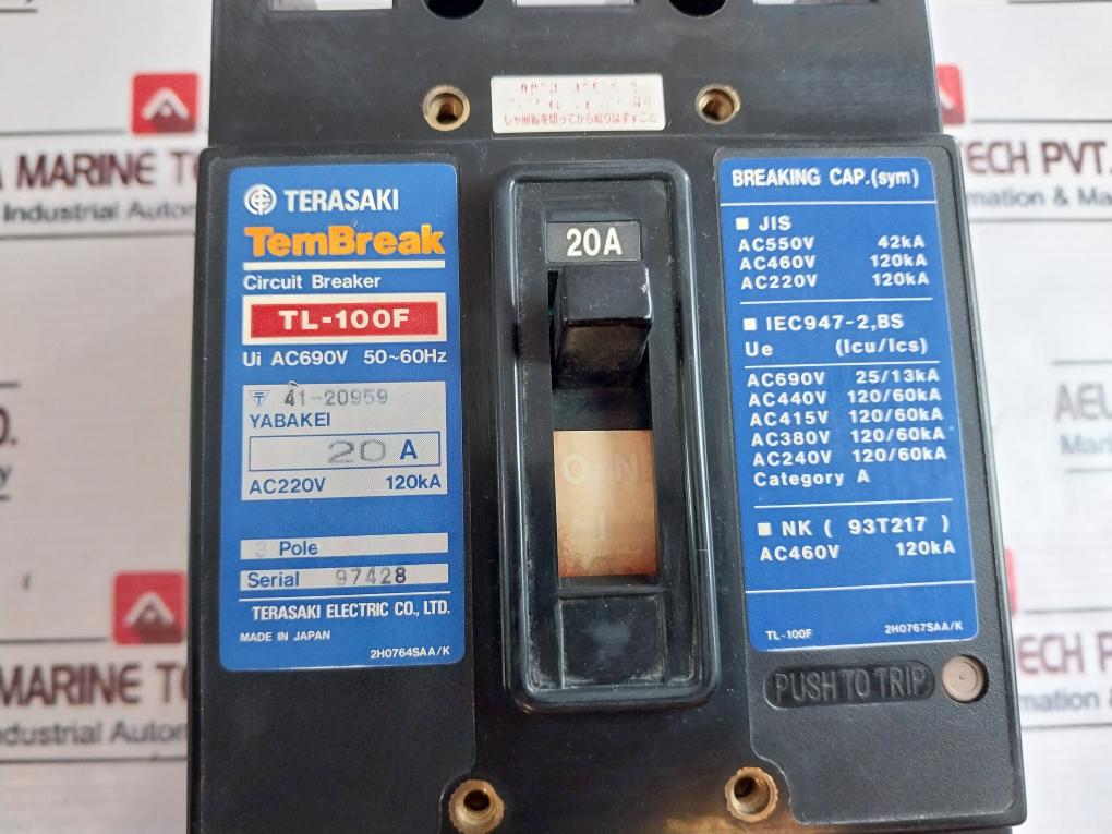 Terasaki Tl-100F 3 Pole Tembreak Circuit Breaker Ac690V 50-60Hz 20A