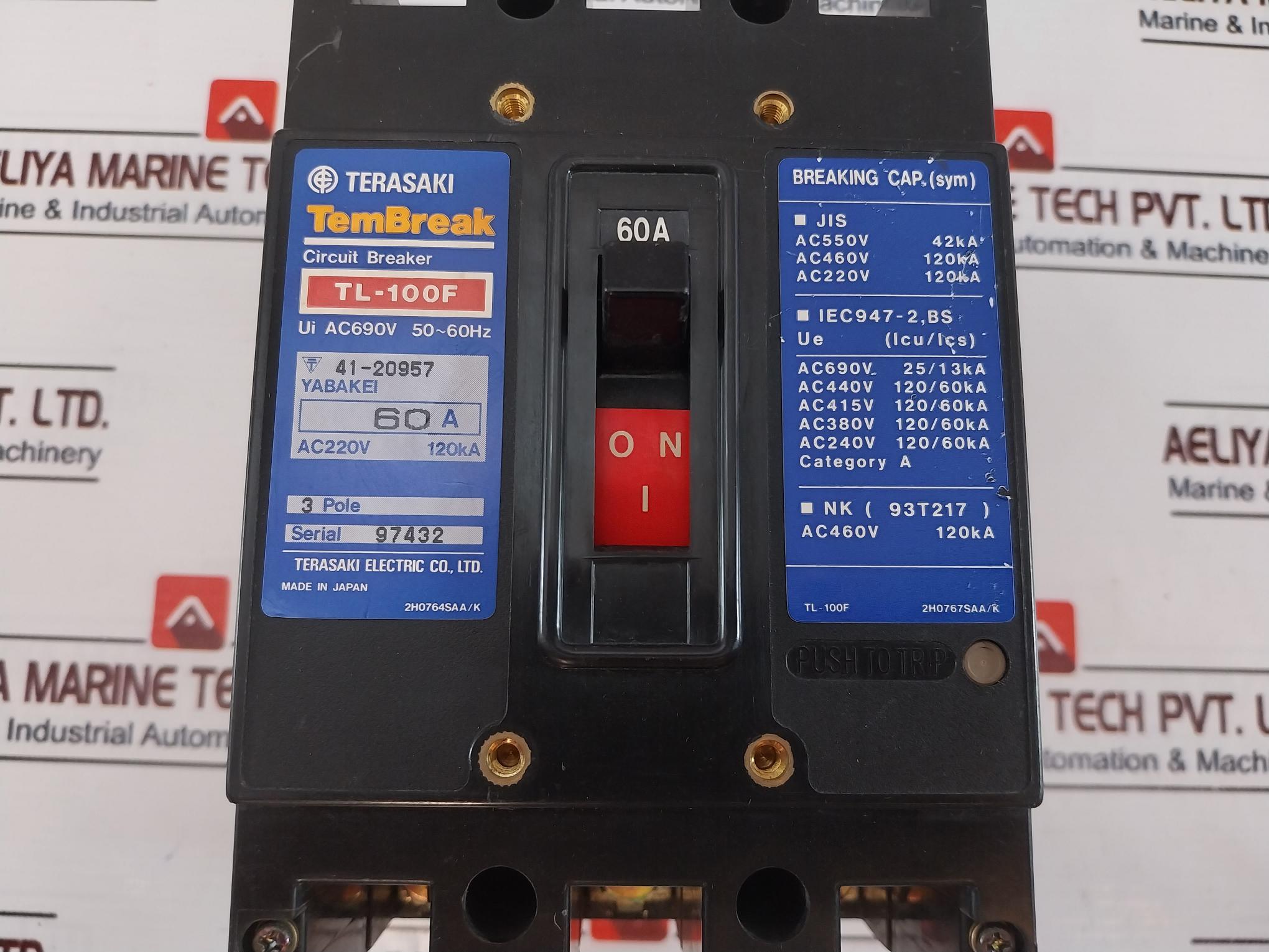 Terasaki Tl-100F 3 Pole Circuit Breaker 60A 50/60Hz