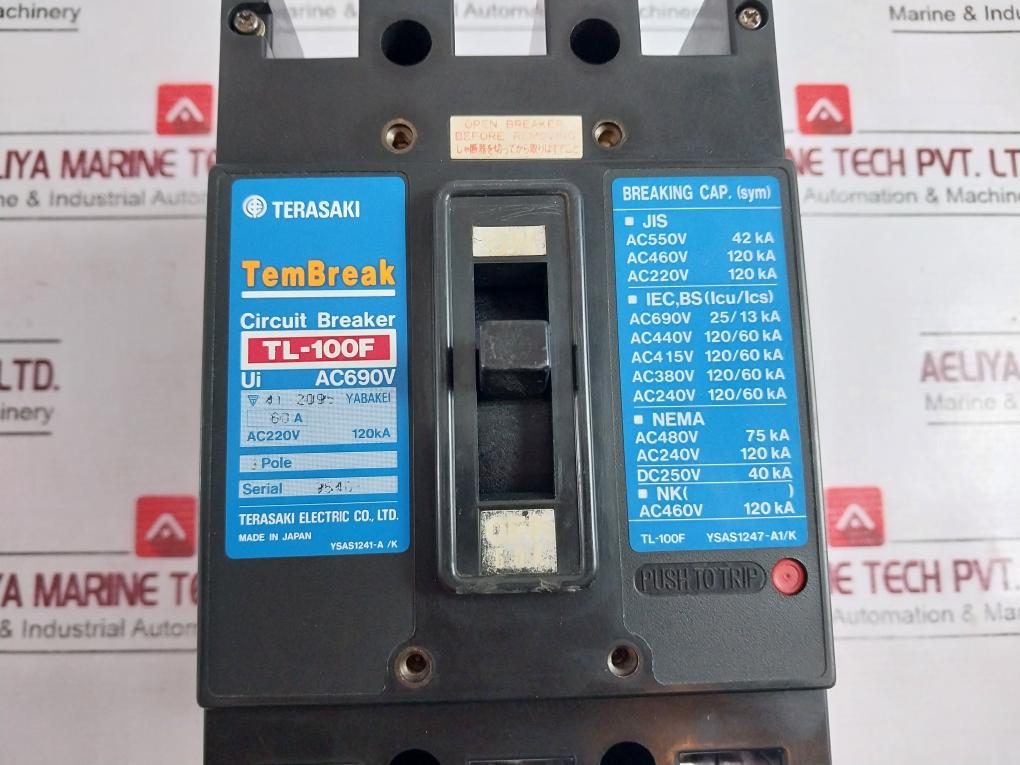 Terasaki Tl-100f 3 Pole Tembreak Circuit Breaker Ysas1247-a1/k Ac220v 120ka