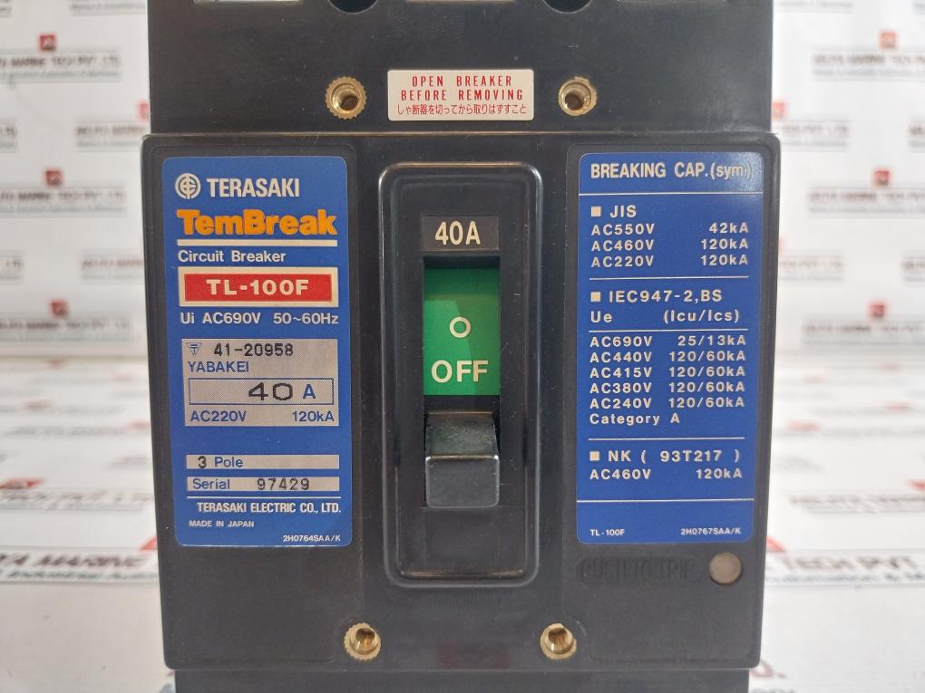 Terasaki TL-100F Tembreak Circuit Breaker Ac690V 50-60Hz 40A