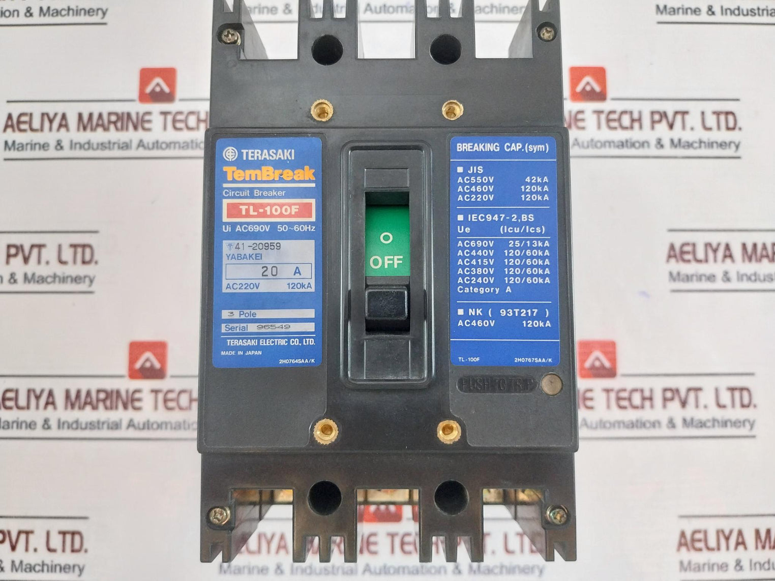 Terasaki Tl-100f Tembreak Circuit Breaker 3 Pole Ui Ac690v 50/60hz Ac220v 120ka
