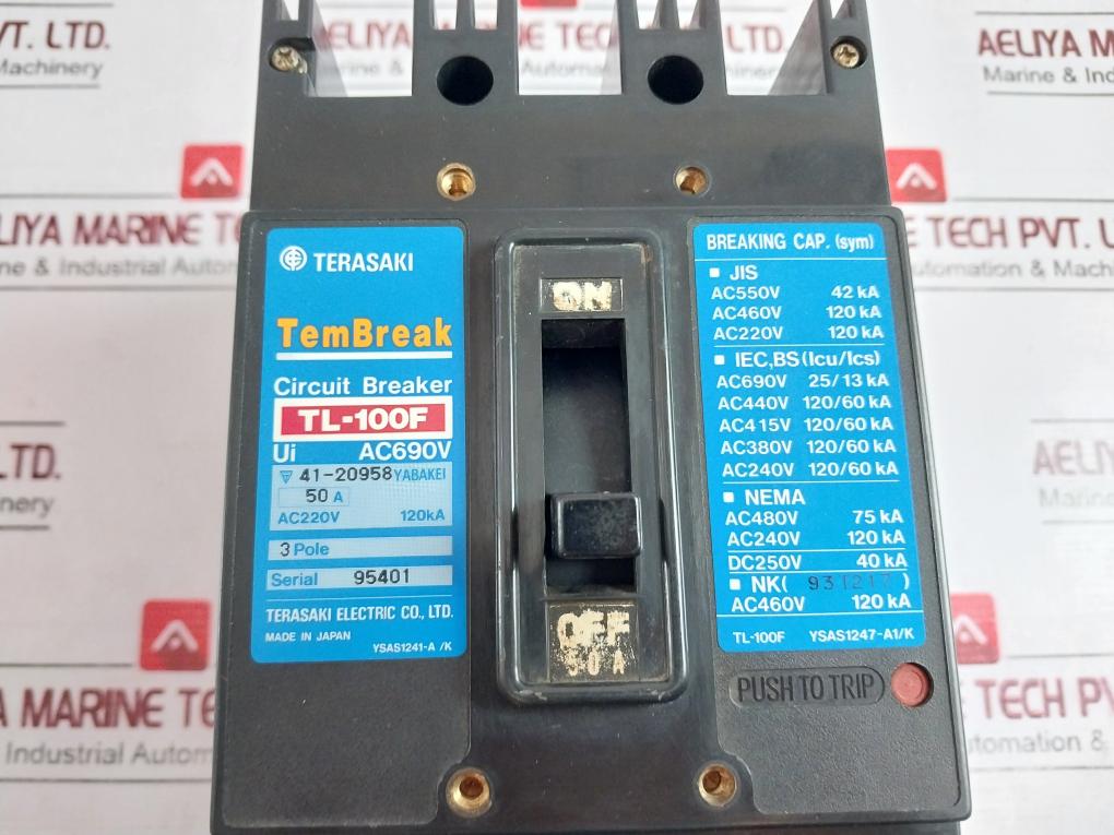 Terasaki Tl-100F Tembreak Circuit Breaker 3 Pole 200-480V 50/60Hz Ac690V 50A