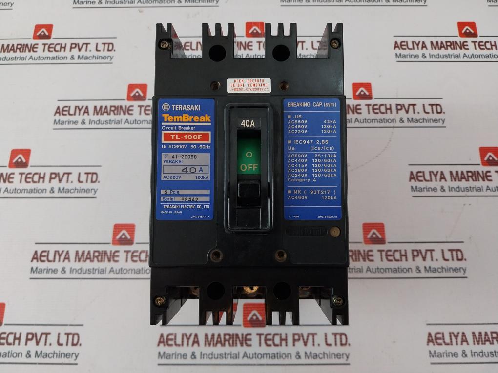 Terasaki Tl-100F Tembreak Circuit Breaker 3 Pole Ac690V 40A 200-480V 50/60Hz