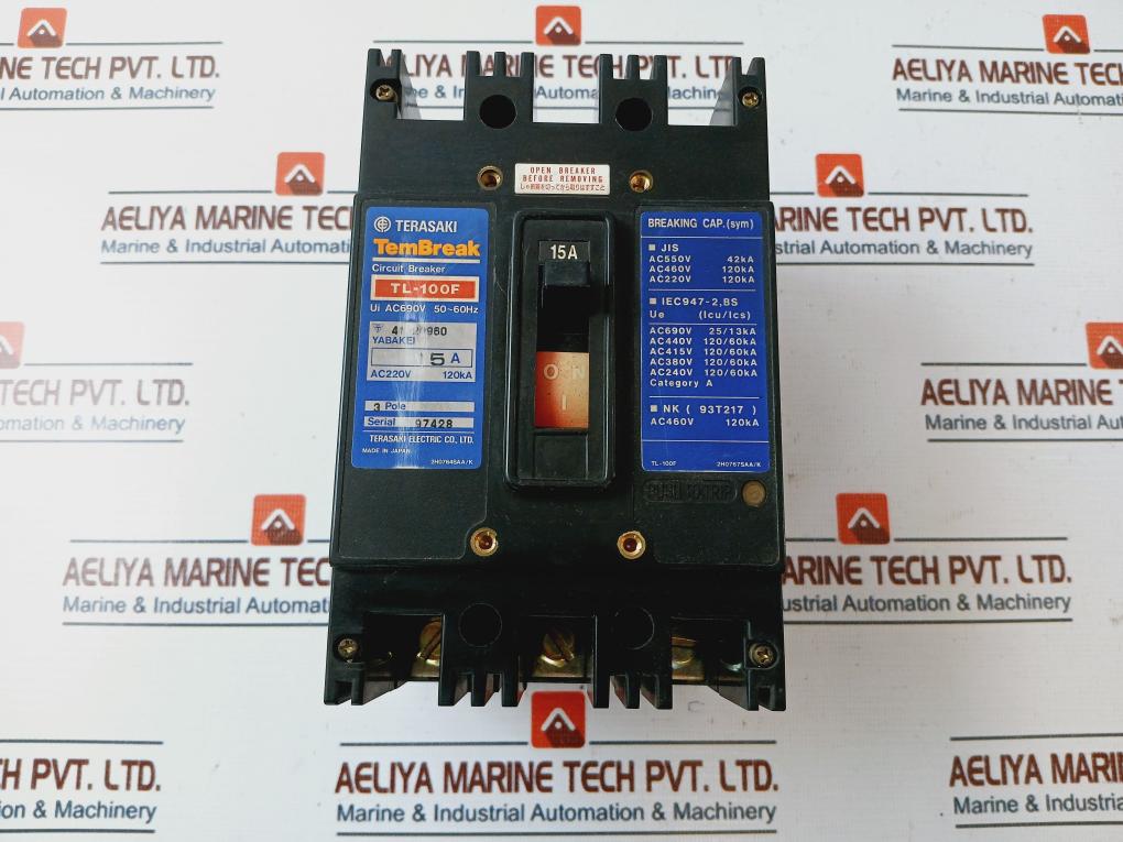 Terasaki Tl-100f Tembreak 3 Pole Circuit Breaker 15a Ac690v 50-60hz 2h0767saa/k