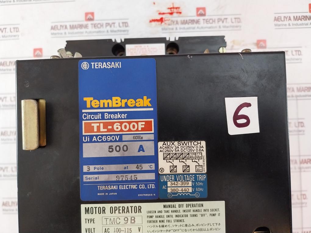 Terasaki Tl-600F Circuit Breaker With Tmc 9B Motor Operator 500A Ac690V 60Hz