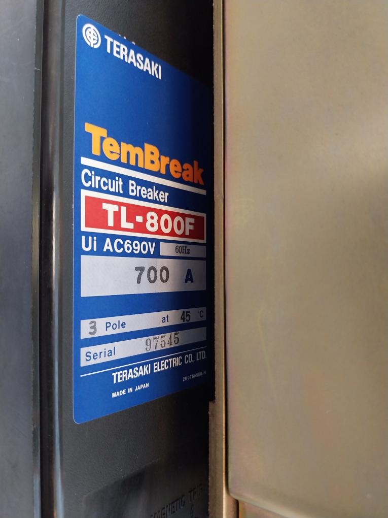 Terasaki Tl-800F Circuit Breaker W/ Tmc 9B Motor Operator 3 Pole 700Amp