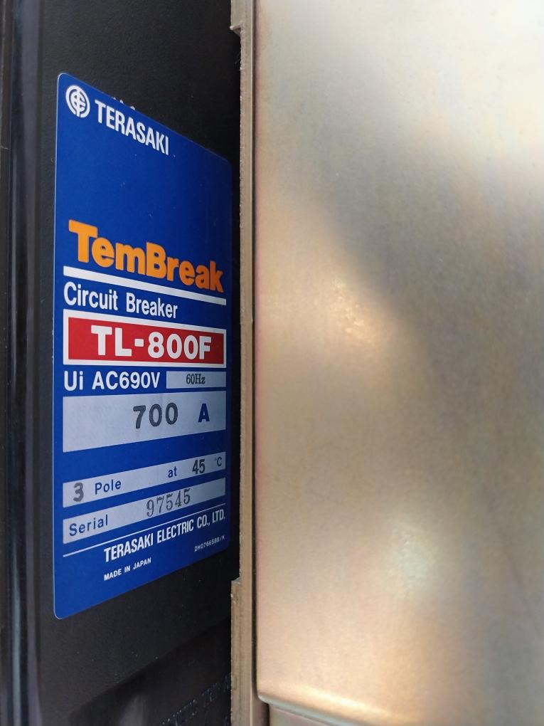 Terasaki Tl-800F Circuit Breaker W/ Tmc 9B Motor Operator 3 Pole 700Amp