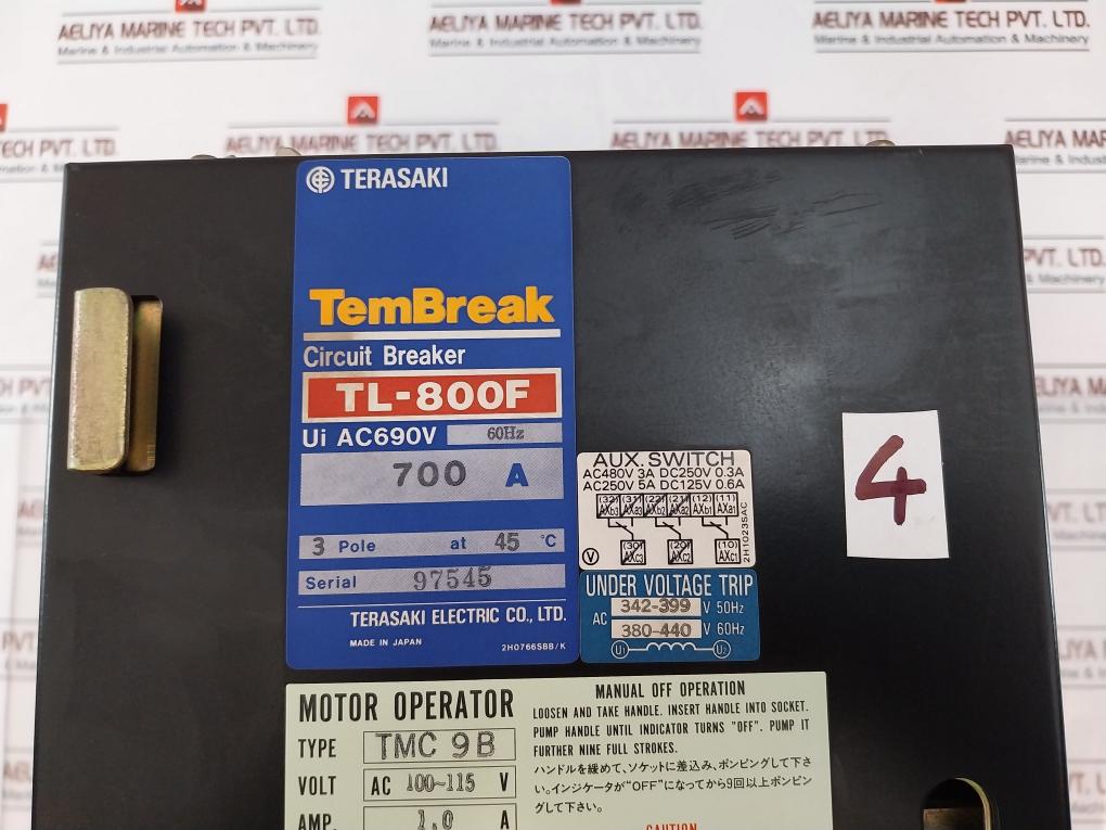 Terasaki Tl-800F Circuit Breaker W/ Tmc 9B Motor Operator 3 Pole 700Amp