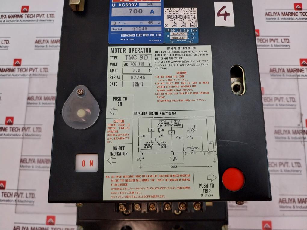 Terasaki Tl-800F 3 Pole Circuit Breaker Ac 690V 60Hz Tmc 9B 700Amp