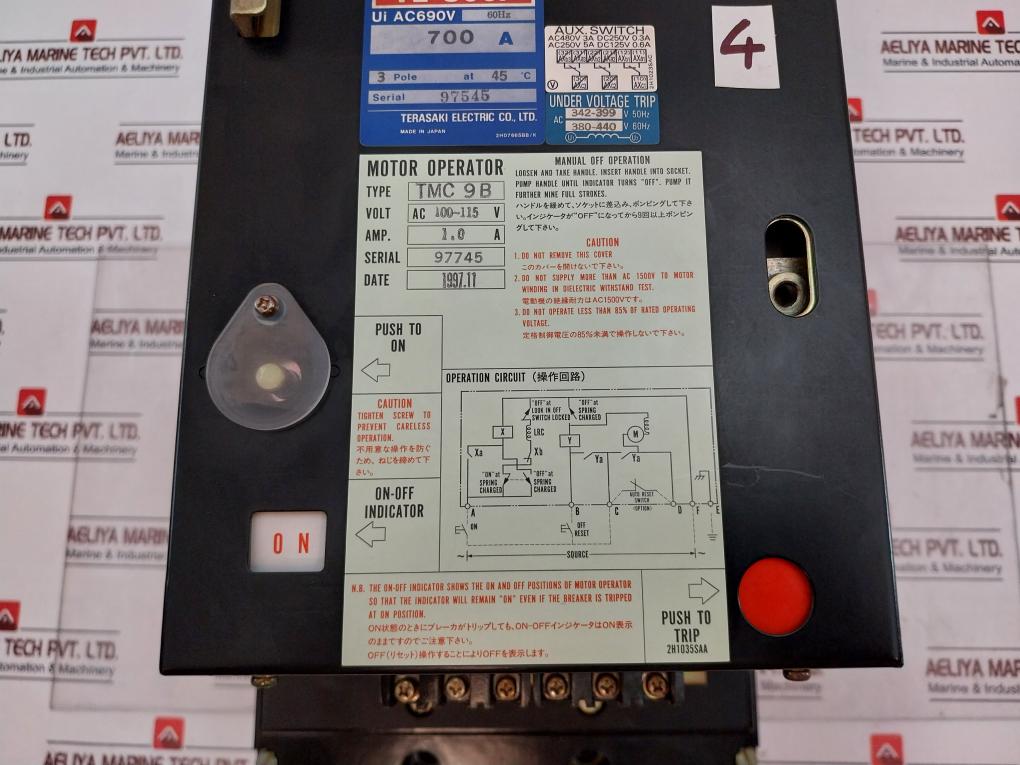 Terasaki Tl-800F Circuit Breaker W/ Tmc 9B Motor Operator 3 Pole 700Amp