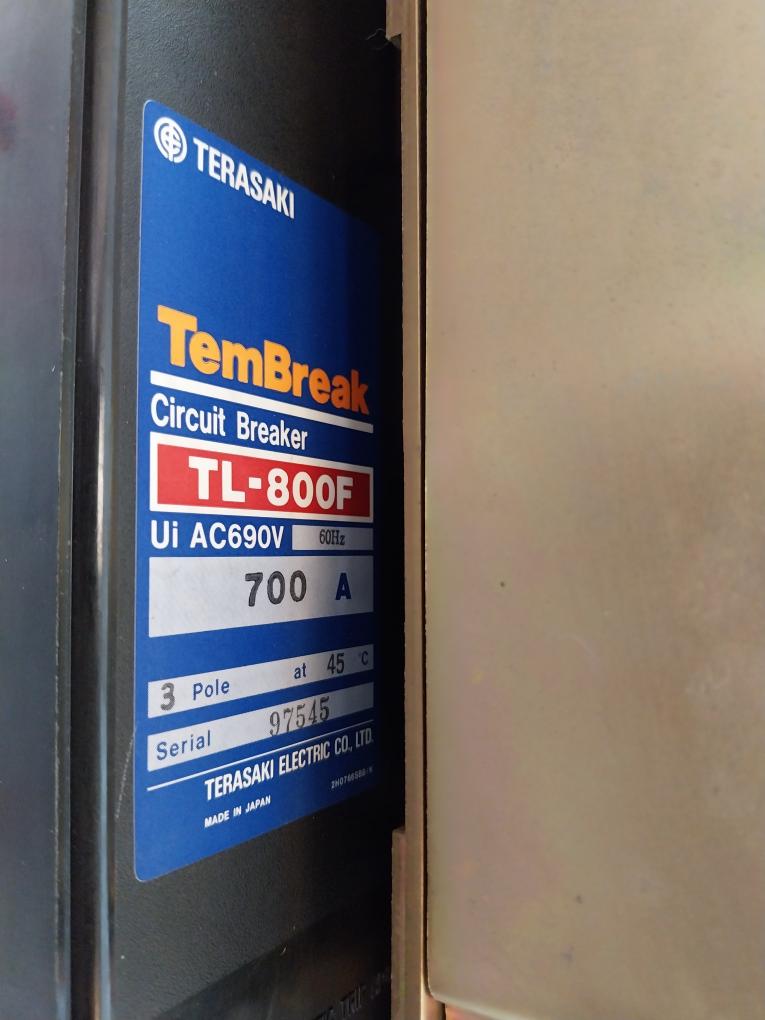 Terasaki Tl-800F Tembreak Circuit Breaker W/ Tmc9B Motor Operator 3P 700A
