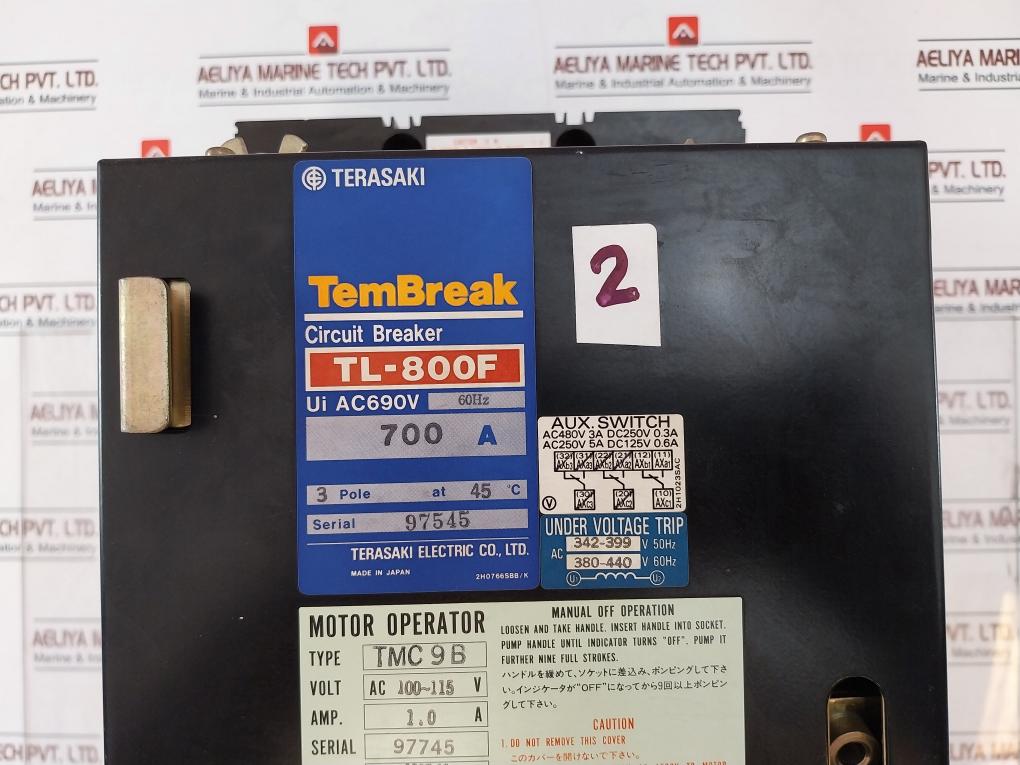 Terasaki Tl-800F Tembreak Circuit Breaker W/ Tmc9B Motor Operator 3P 700A
