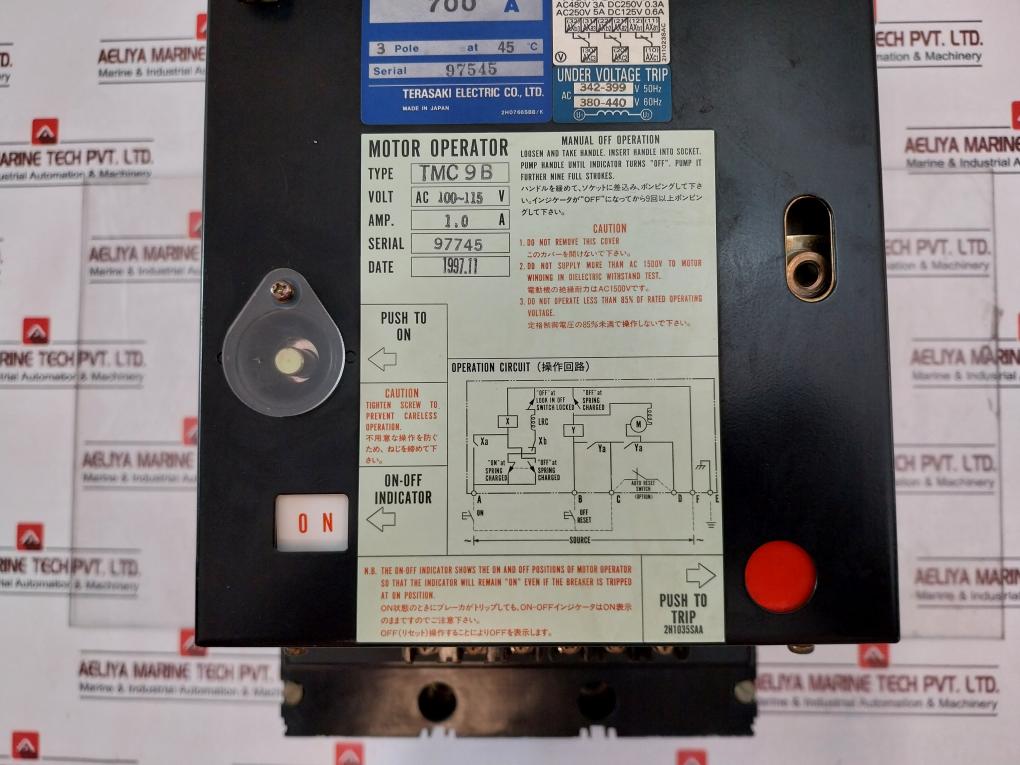 Terasaki Tl-800F Tembreak Circuit Breaker W/ Tmc9B Motor Operator 3P 700A
