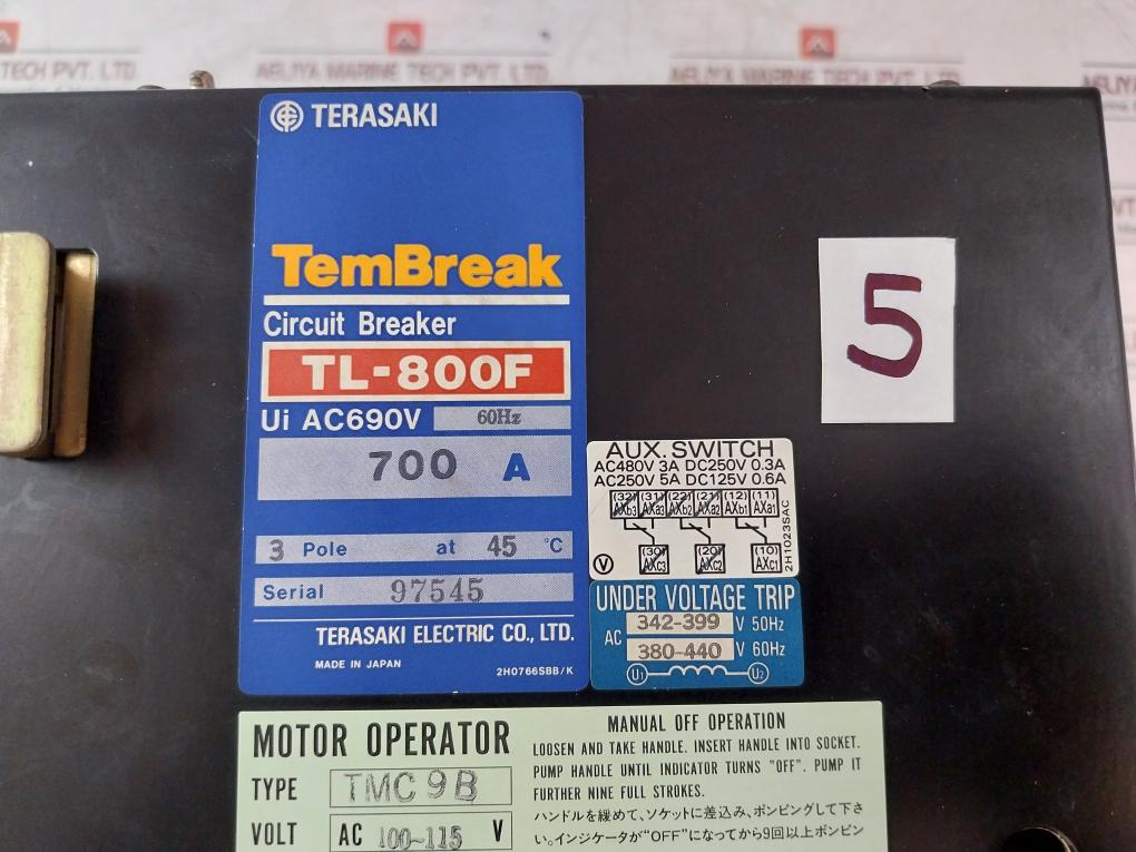 Terasaki Electric Tl-800F Tembreak Circuit Breaker W/ Tmc9B Motor Operator 700A