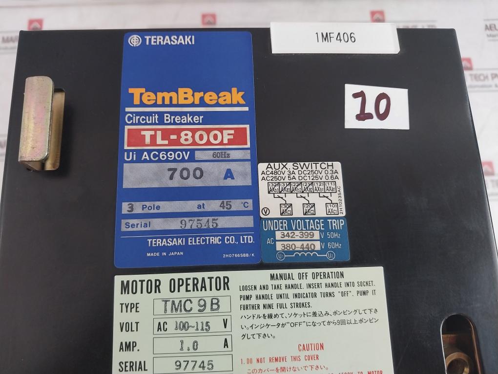 Terasaki Tl-800F Tembreak Circuit Breaker With Tmc9B Motor Operator 700A 3 Pole