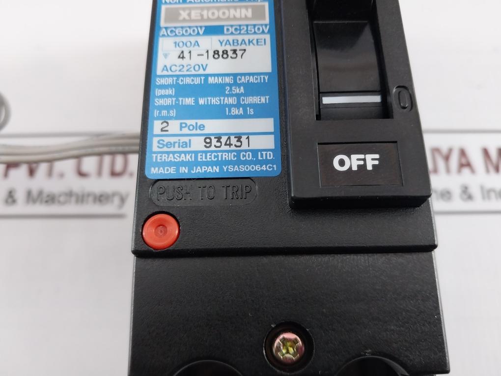 Terasaki Xe100Nn 2 Pole Tembreak Circuit Breaker 1T2-1-000-06P Ac600V Dc250V