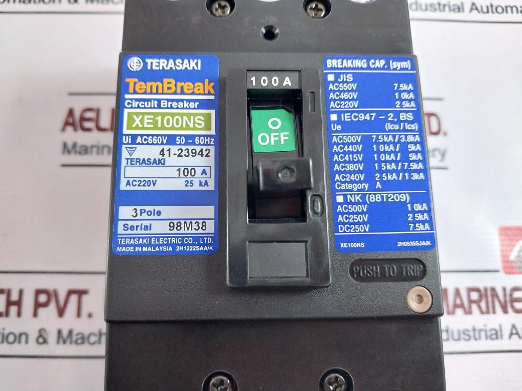 Terasaki Xe100Ns 3-pole Circuit Breaker 100A 50/60Hz