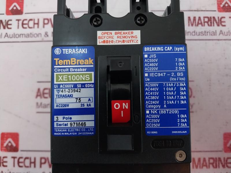 Terasaki Xe100Ns 3 Pole Circuit Breaker Ac660V 75A 2H0535Sja/K Ac220V 25Ka