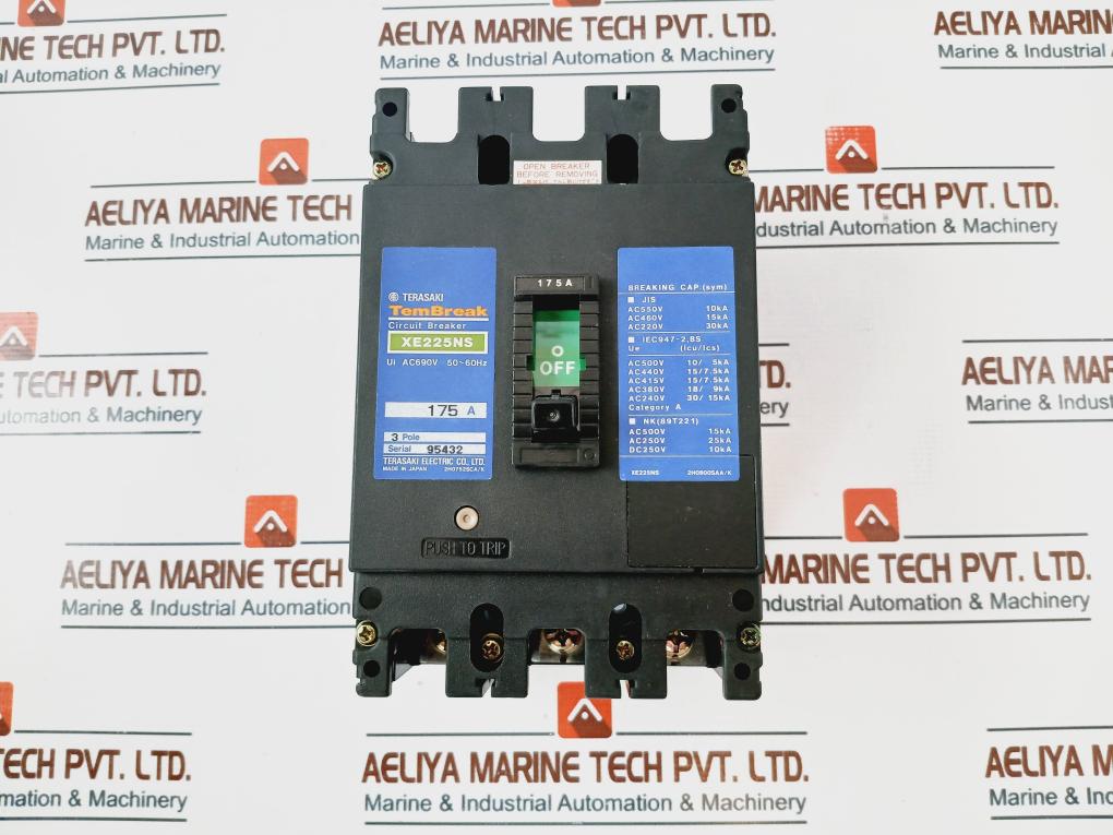 Terasaki Xe225Ns, 3 Pole Molded Case Circuit Breaker 175A 690Vac 50~60Hz