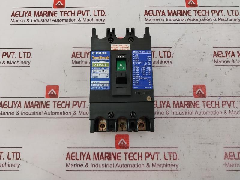 Terasaki Xe50Ns 3 Pole Circuit Breaker Ac660V 15A Ac220V 5Ka 2H1216Saa/K